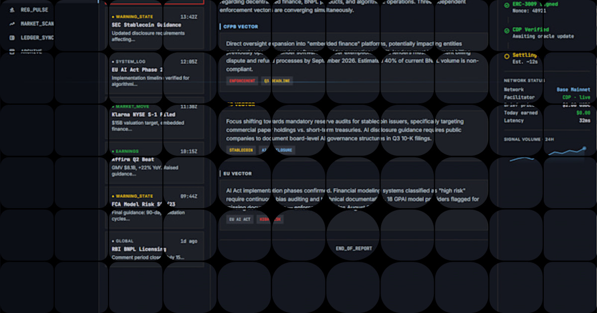 Built a live intelligence briefing terminal for an AI agent that earns ...