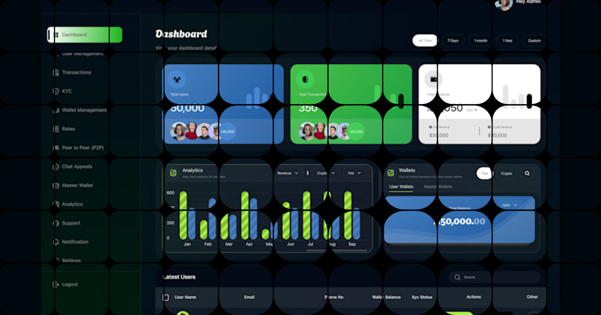 Admin dashboard for a fin tech platform I'm working on