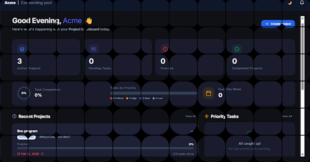 Comprehensive AOP Nexus Project Management: Dashboard & RBAC