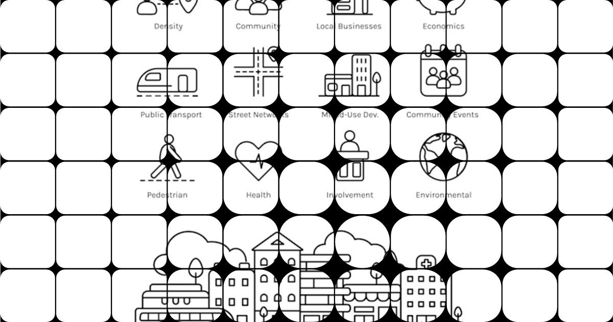 Illustrations & Pictograms: Walkable Urban City Benefits