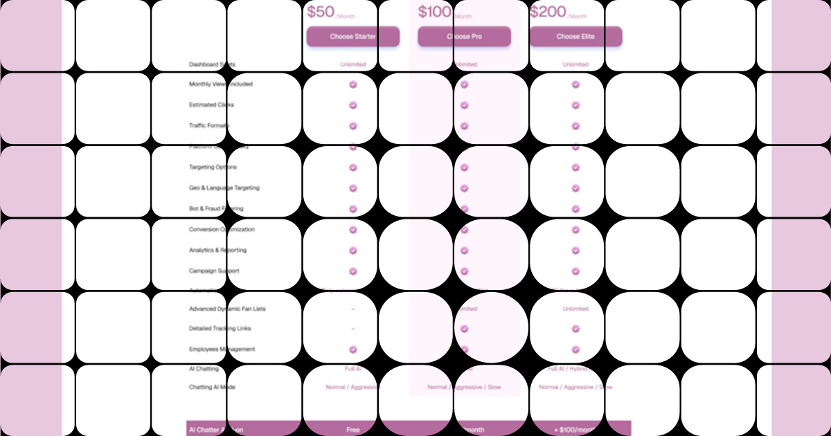 Plan Comparison Table Design for Creator Platform