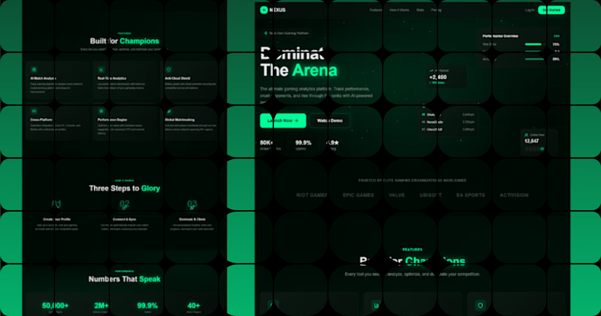 Interactive Game Landing Page Design with 3D and Glitch Effects
