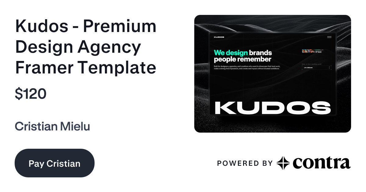 Kudos - Premium Design Agency Framer Template by Cristian Mielu