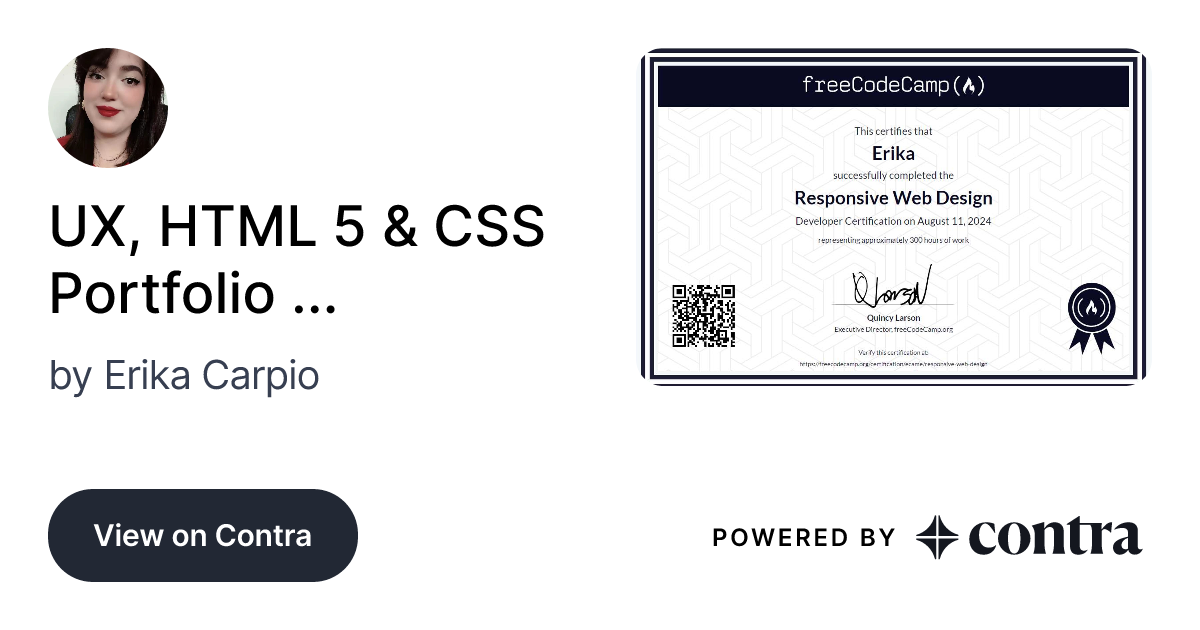 UX, HTML 5 & CSS Portfolio & Certifications by Erika Carpio
