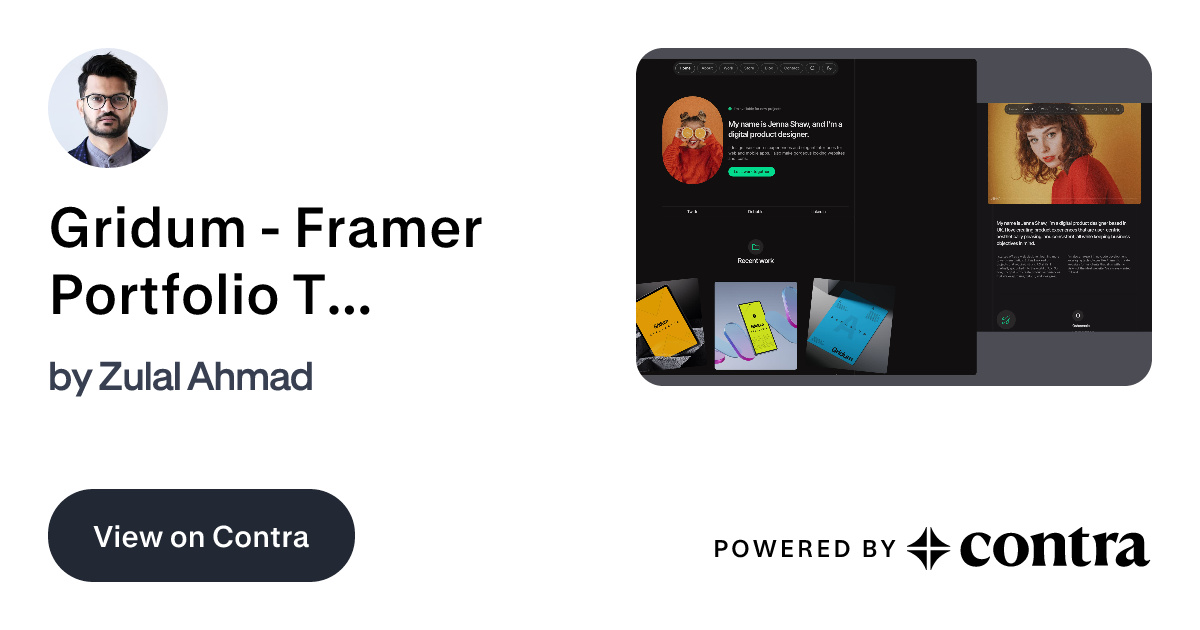 Gridum - Framer Portfolio Template by Zulal Ahmad