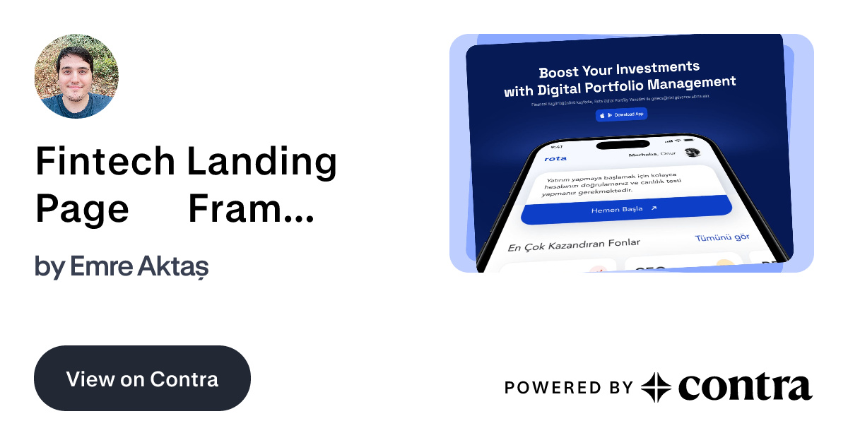 Fintech Landing Page Framer Design & Development by Emre Aktaş