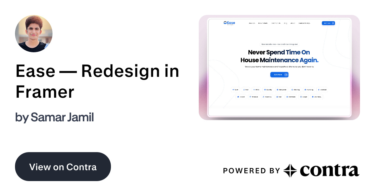Ease — Redesign in Framer by Samar Jamil