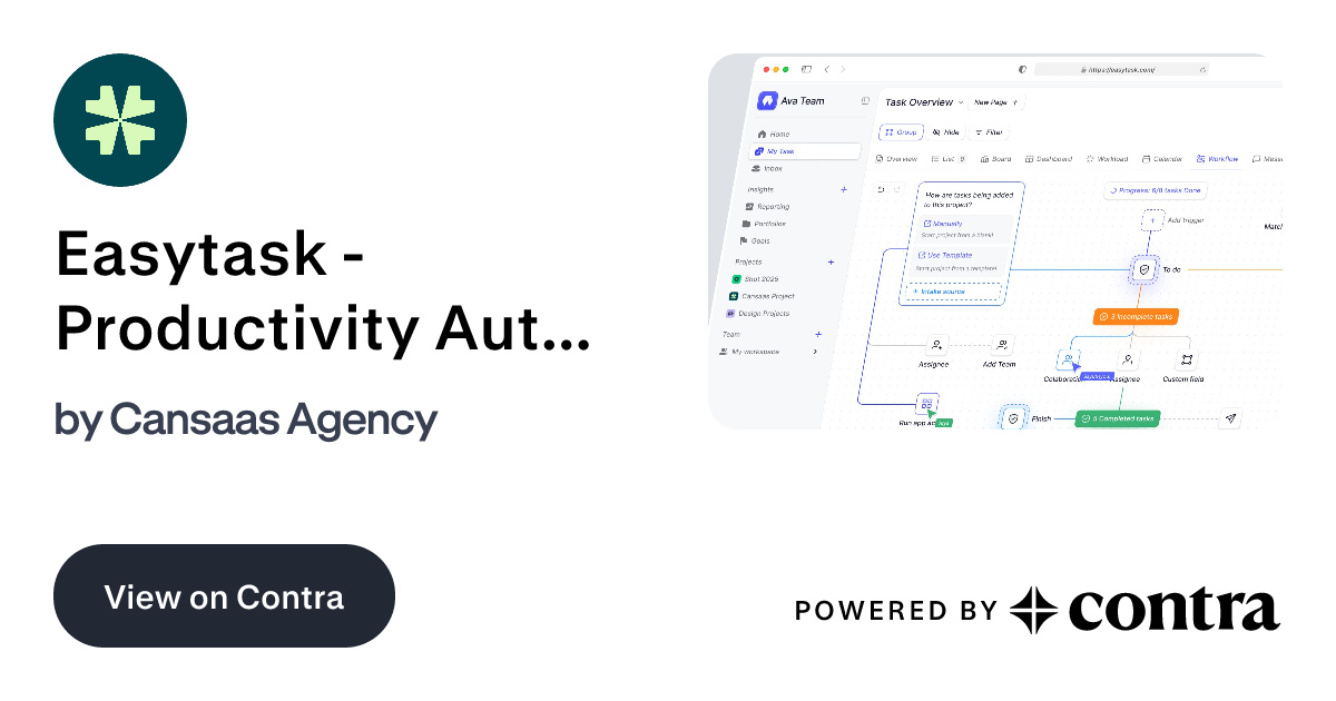 Easytask - Productivity Automation Dashboard | Dashboard by Cansaas Agency