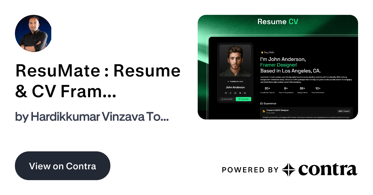 ResuMate : Resume & CV Framer Website Template by Hardikkumar Vinzava ...