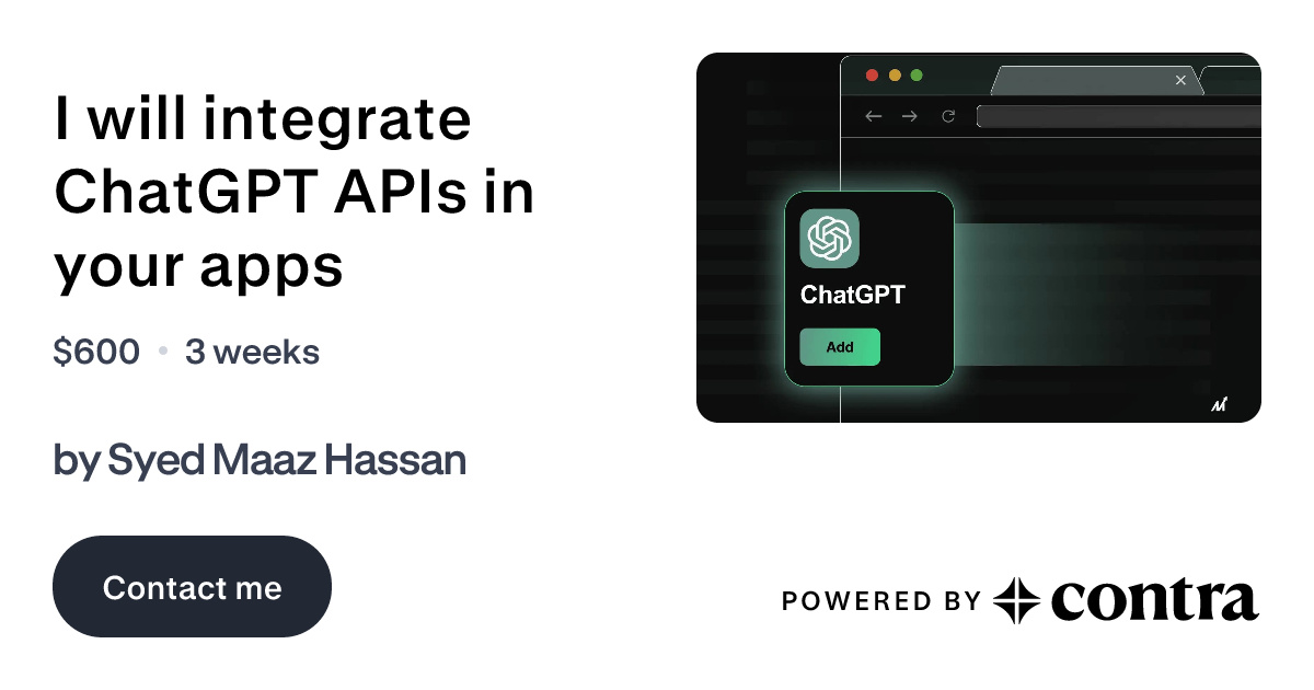 I will integrate ChatGPT APIs in your apps by Syed Maaz Hassan