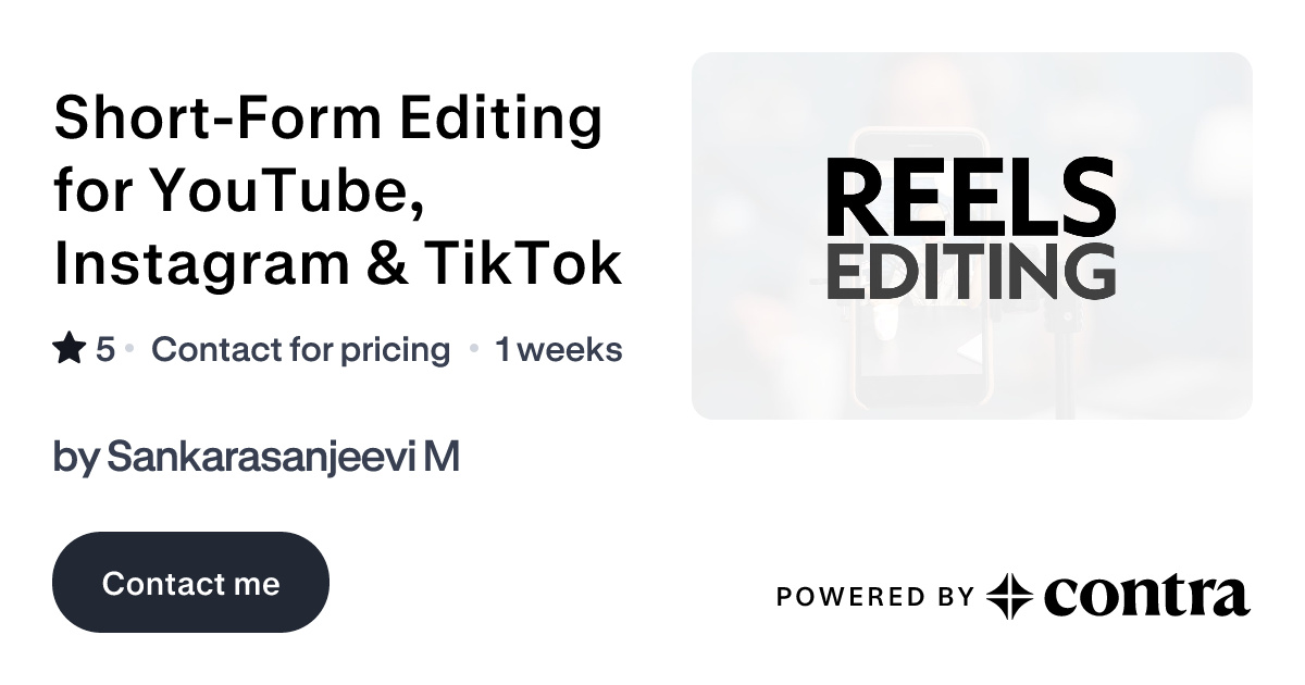 Short-Form Editing for YouTube, Instagram & TikTok by Sankarasanjeevi M