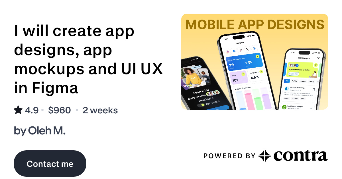 I will create app designs, app mockups and UI UX in Figma by Oleh M.