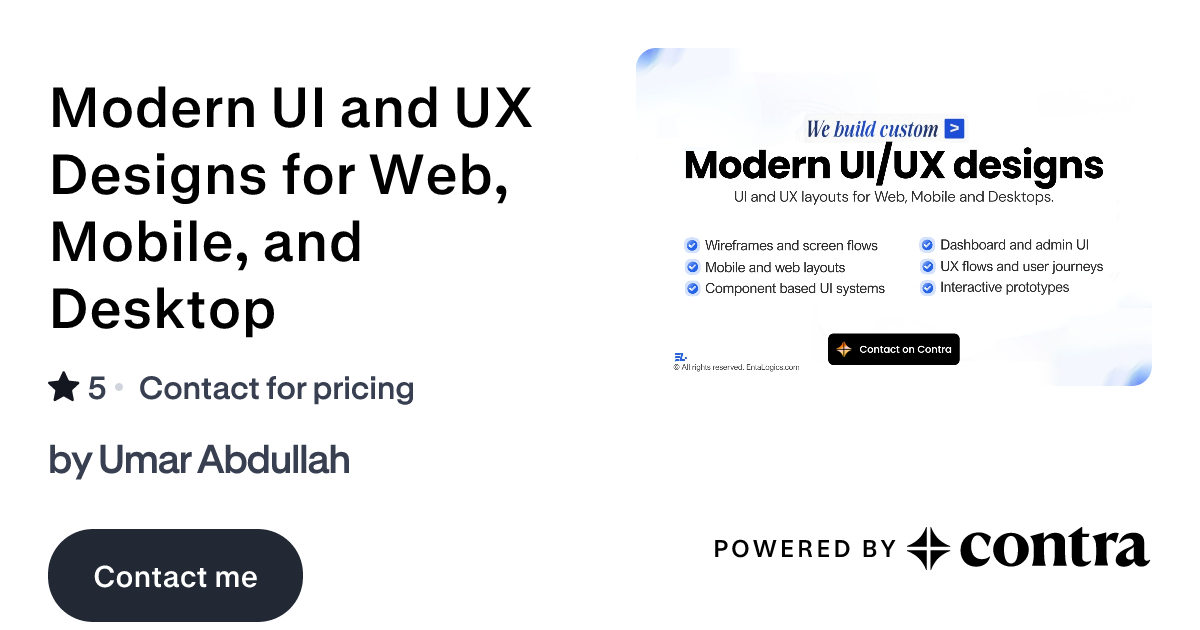 Modern UI and UX Designs for Web, Mobile, and Desktop by Umar Abdullah