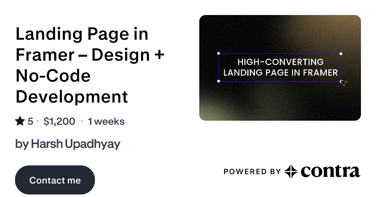 Landing Page in Framer – Design + No-Code Development by Harsh Upadhyay