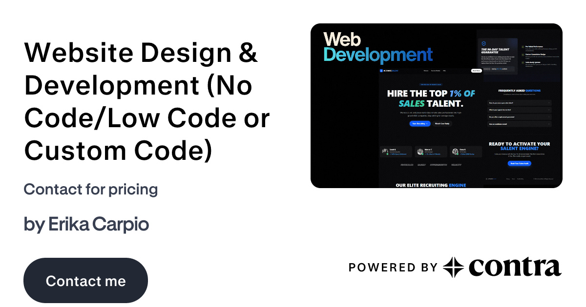 Website Design & Development (No Code/Low Code or Custom Code) by Erika ...