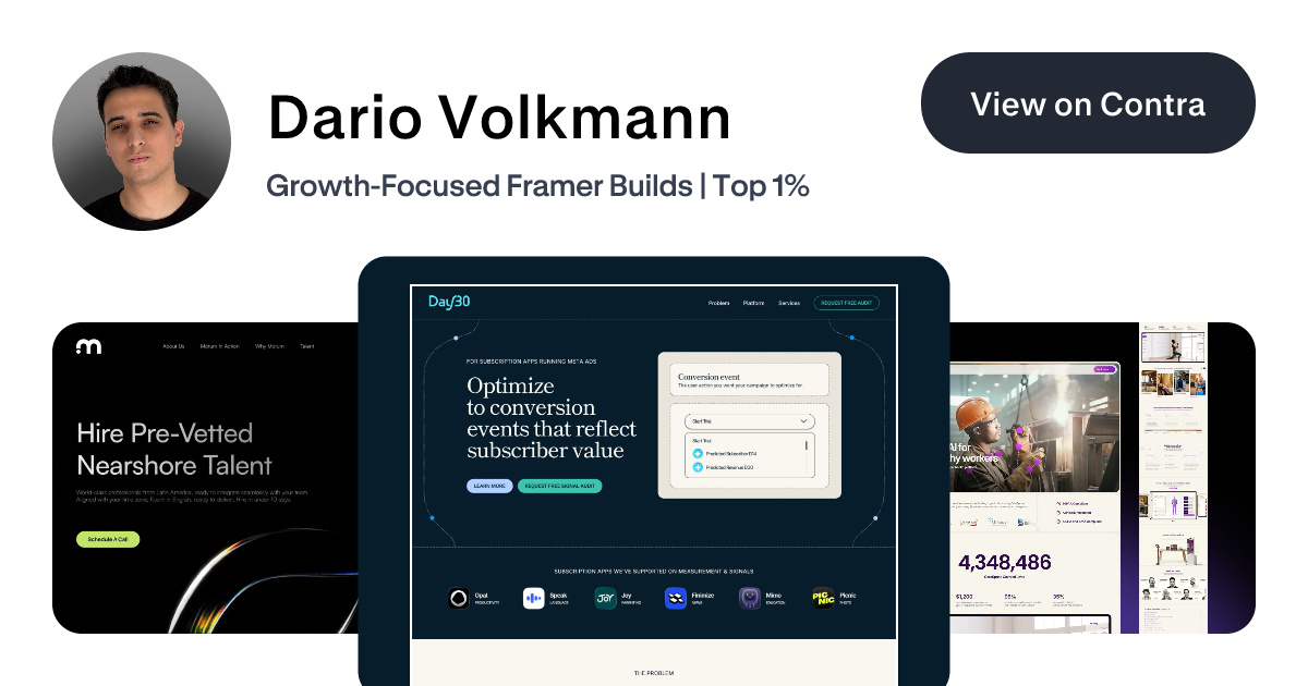 Dario Volkmann - Top Framer Expert for SaaS & Startup Websites | Contra