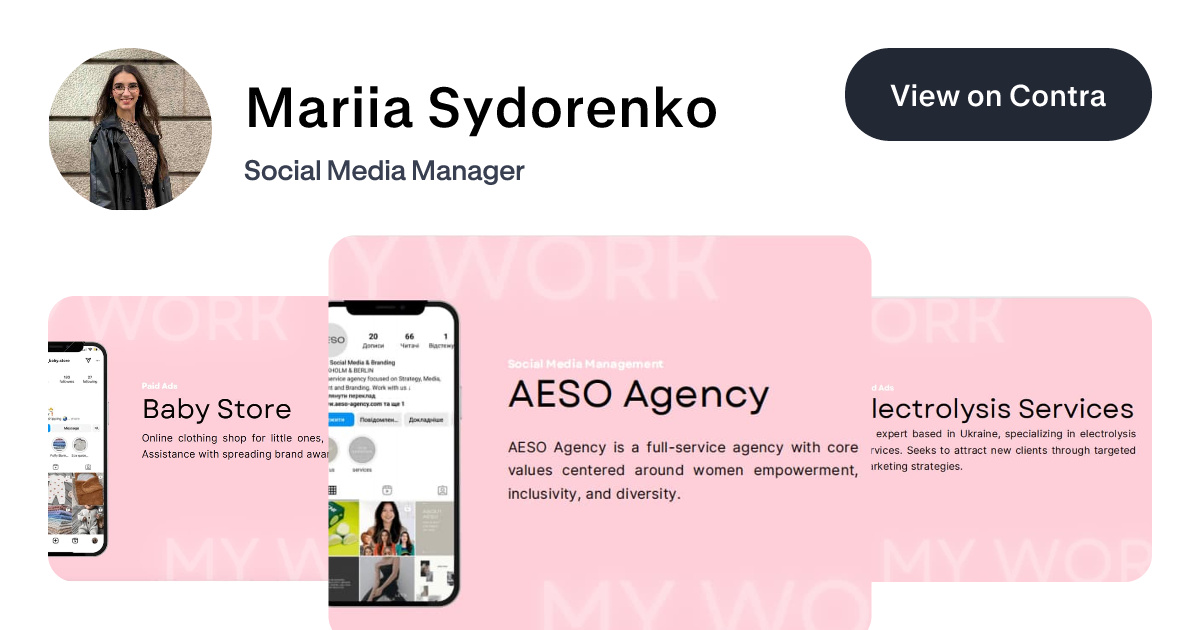 Mariia Sydorenko on Contra | Social Media Manager