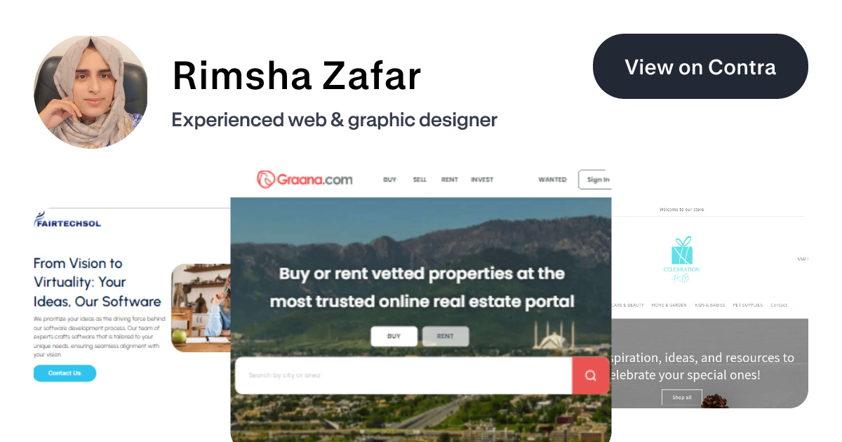Rimsha Zafar on Contra | Experienced web & graphic designer