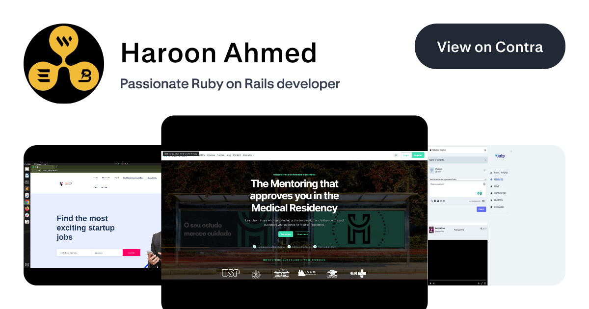 Haroon Ahmed on Contra | Passionate Ruby on Rails developer