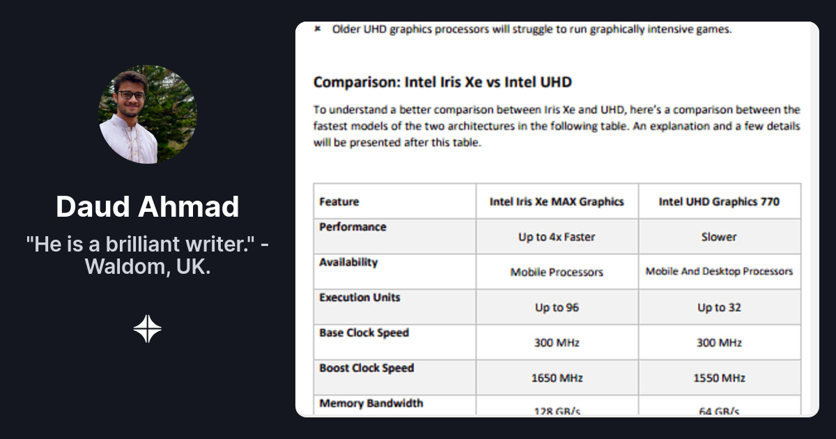 Intel Iris Xe vs. Intel UHD: A Comprehensive Comparison by Daud Ahmad
